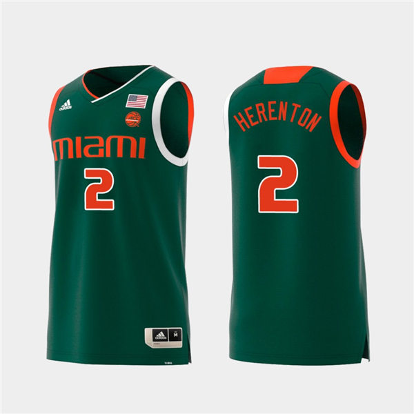 Mens Miami Hurricanes #2 Willie Herenton Adidas 2019 Green College Basketball Jersey