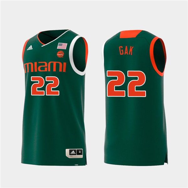 Mens Miami Hurricanes #22 Deng Gak Adidas 2019 Green College Basketball Jersey