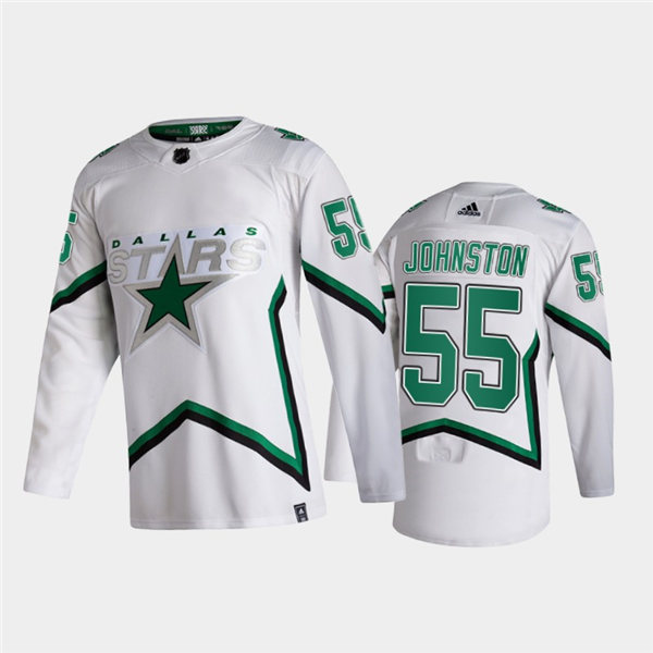 Mens Dallas Stars #53 Wyatt Johnston adidas White 2021 Reverse Retro Jersey