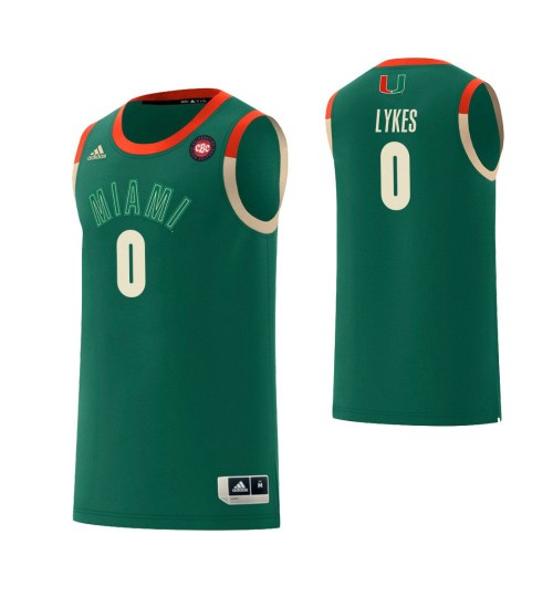 Mens Miami Hurricanes #0 Chris Lykes Harlem Adidas Green Renaissance Limited Basketball Jersey 