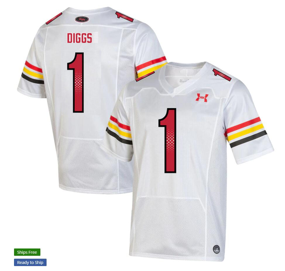 Mens Maryland Terrapins #1 Stefon Diggs Under Armour White Retro 1980'S THROWBACK UNIFORM Football Jersey Mens Maryland Terrapins #1 Stefon Diggs Under Armour White Retro 1980'S THROWBACK UNIFORM Football Jersey
