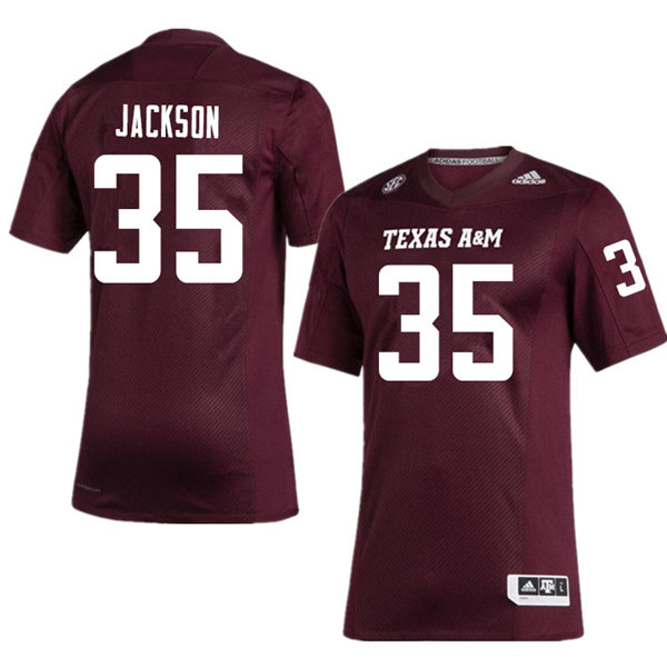 Mens Texas A&M Aggies #35 McKinnley Jackson Adidas 2020 Maroon College Football Game Jersey

