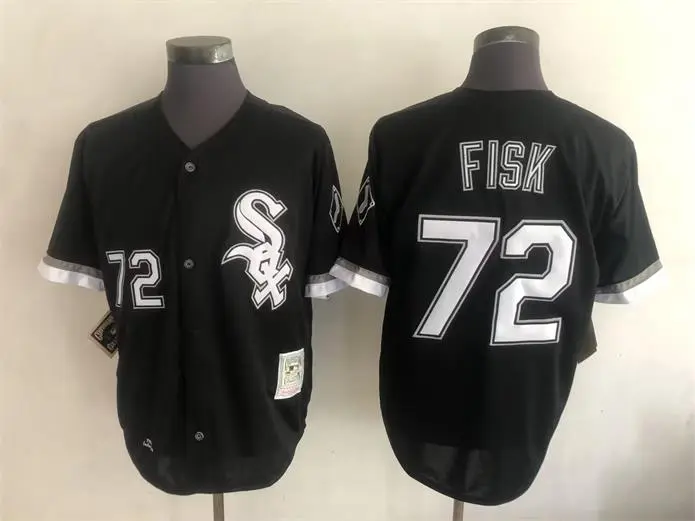 Men's Chicago White Sox #72 Carlton Fisk 1993 Black Throwback Jersey