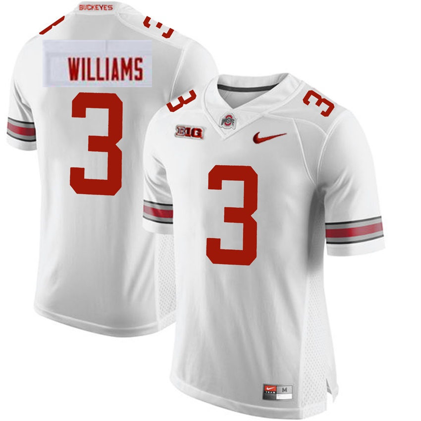 Mens #3 Miyan Williams Ohio State Buckeyes Stitched Nike White College Football Game Jersey S-3XL