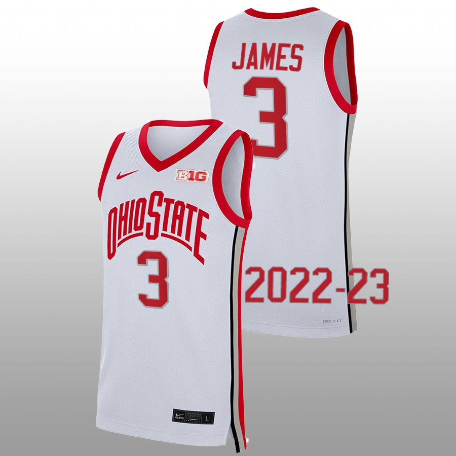 Men's #3 Bronny James Ohio State Buckeyes Elite Nike White Stitched College Basketball Jersey