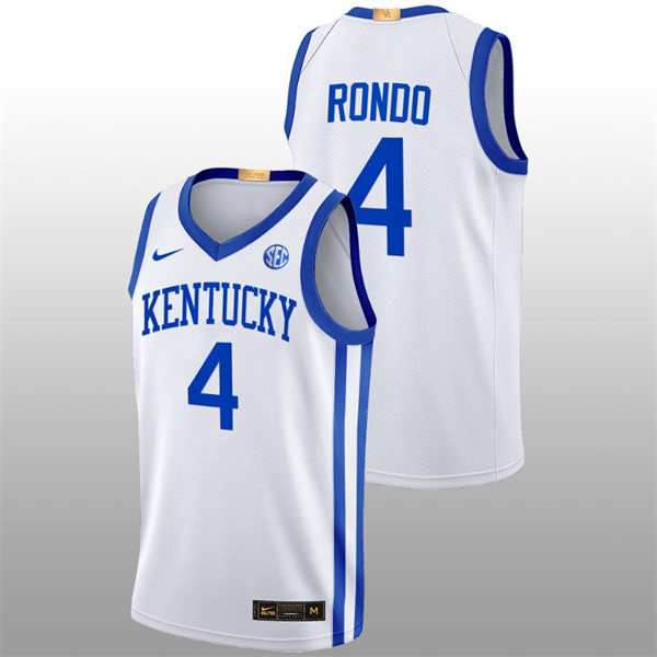 Mens Youth Kentucky Wildcats #4 Rajon Rondo White Home 2022-23 College Basketball Game Jersey