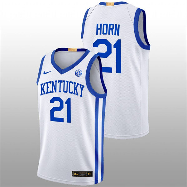Mens Youth Kentucky Wildcats #21 Walker Horn White Home 2022-23 College Basketball Game Jersey