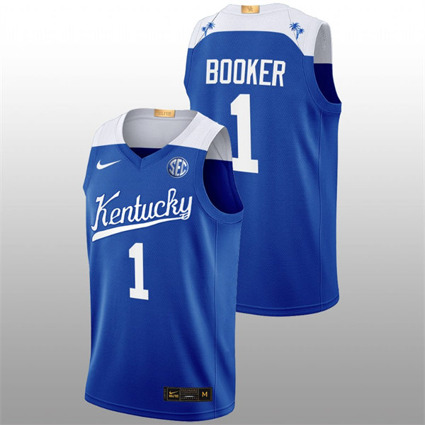 Mens Youth Kentucky Wildcats #1 Devin Booker Royal 2022-23 College Basketball Bahamas Game Limted Jersey