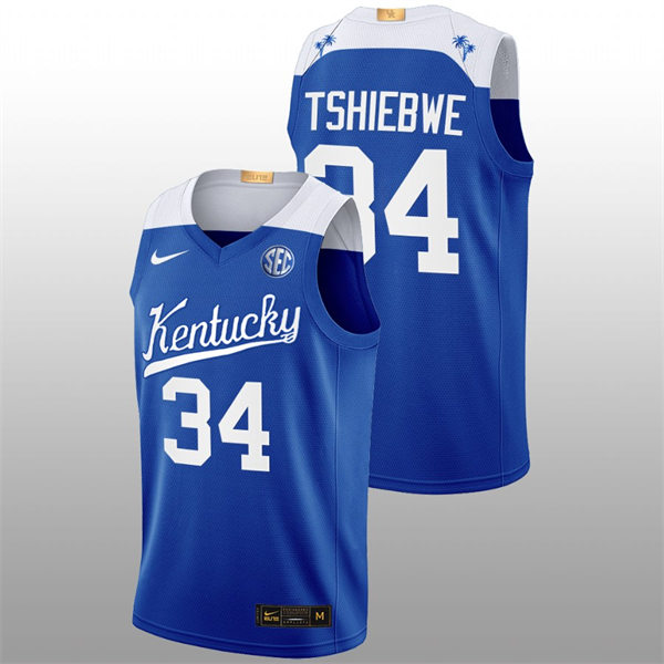 Mens Youth Kentucky Wildcats #34 Oscar Tshiebwe White Royal 2022-23 College Basketball Bahamas Game Limted Jersey
