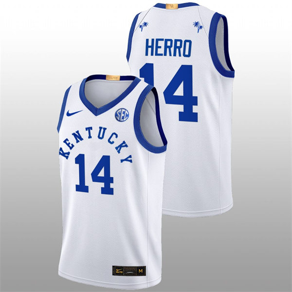 Mens Youth Kentucky Wildcats #14 Tyler Herro White Royal 2022-23 College Basketball Bahamas Game Limted Jersey