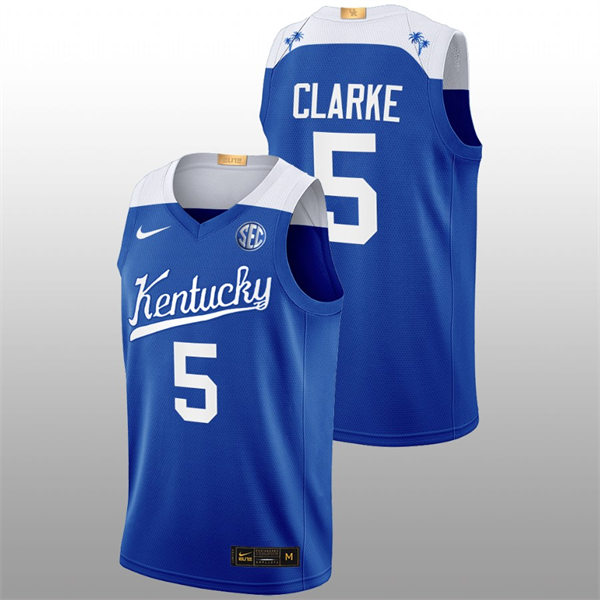 Mens Youth Kentucky Wildcats #5 Terrence Clarke White Royal 2022-23 College Basketball Bahamas Game Limted Jersey