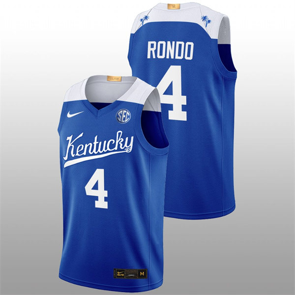 Mens Youth Kentucky Wildcats #4 Rajon Rondo White Royal 2022-23 College Basketball Bahamas Game Limted Jersey