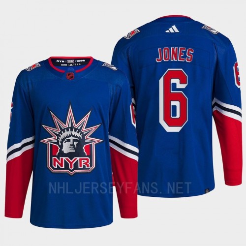 Men's New York Rangers #6 Zac Jones Royal 2022 Reverse Retro Primegreen Jersey