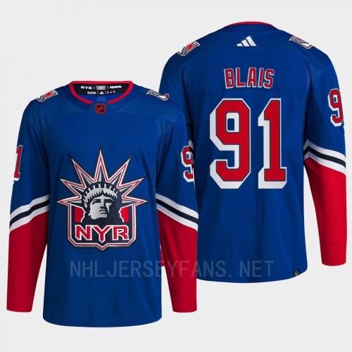Men's New York Rangers #91 Samuel Blais Royal 2022 Reverse Retro Primegreen Jersey