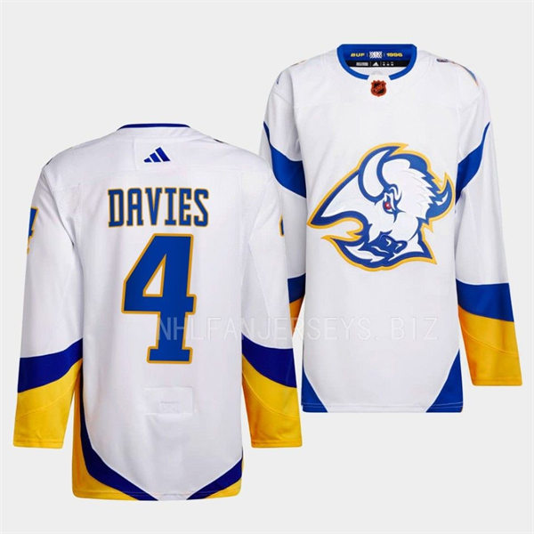 Men's Buffalo Sabres #4 Jeremy Davies White 2022 Reverse Retro Primegreen Jersey