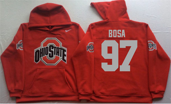 Men's #97 Joey Bosa Ohio State Buckeyes Stitched College Football Game Pullover Hoodie Nike Scarlet S-3XL