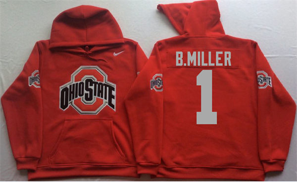 Men's #1 Braxton Miller Ohio State Buckeyes Stitched College Football Game Pullover Hoodie Nike Scarlet S-3XL