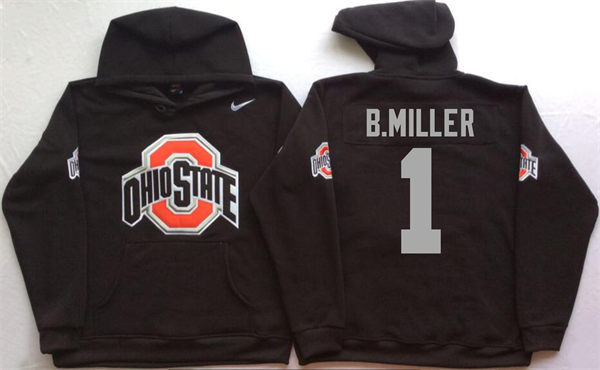 Men's #1 Braxton Miller Ohio State Buckeyes Stitched College Football Game Pullover Hoodie Nike Black S-3XL