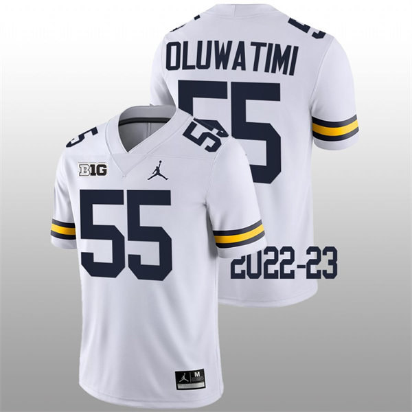Mens Youth Michigan Wolverines #55 Olusegun Oluwatimi College Football Game Jersey White