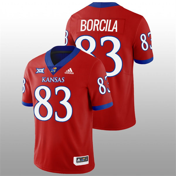 Mens Youth Kansas Jayhawks #83 Jacob Borcila Adidas Red College Football Game Jersey