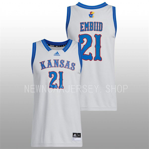 Mens Youth Kansas Jayhawks #21 Joel Embiid 2022-23 Grey HEARTLAND PHOG Basketball Limited Jersey