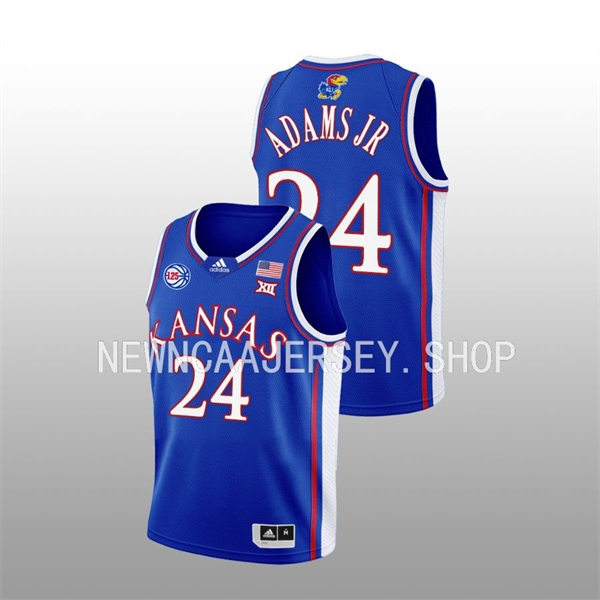 Mens Youth Kansas Jayhawks #24 K.J. Adams Jr. 2022-23 Royal 125TH Anniversary Basketball Jersey