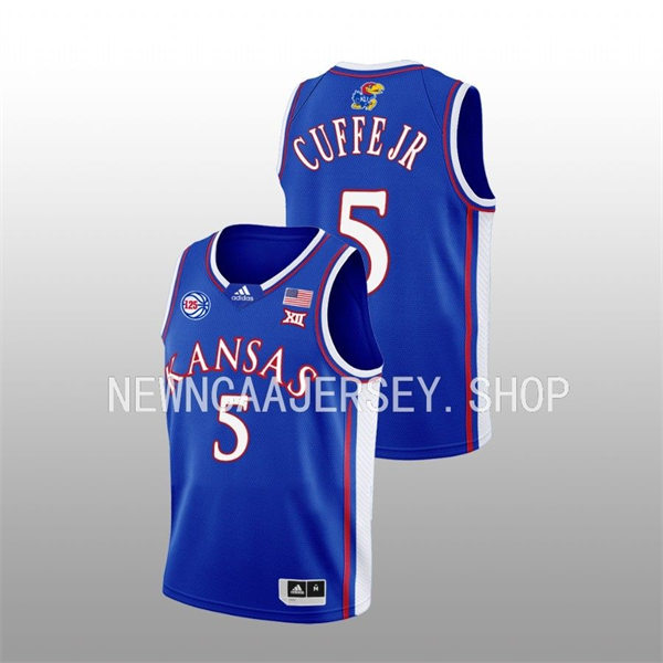 Mens Youth Kansas Jayhawks #5 Kyle Cuffe Jr. 2022-23 Royal 125TH Anniversary Basketball Jersey