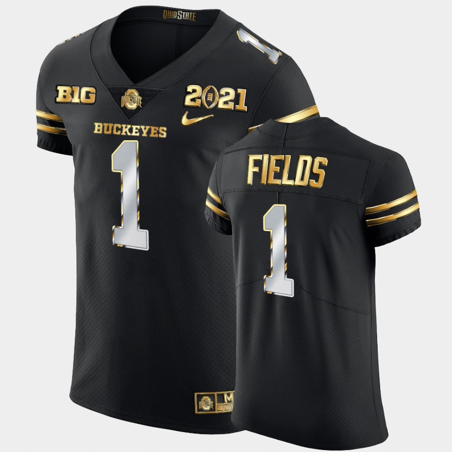 Men's #1 Justin Fields Ohio State Buckeyes 2021 National Championship College Football Game Jersey Nike Black Golden Alternate S-3XL
