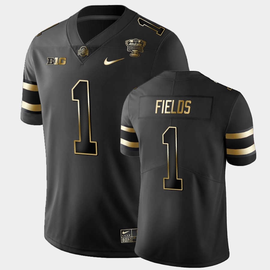 Mens #1 Justin Fields Ohio State Buckeyes Stitched Nike Black Golden 2021 College Football Game Jersey S-3XL