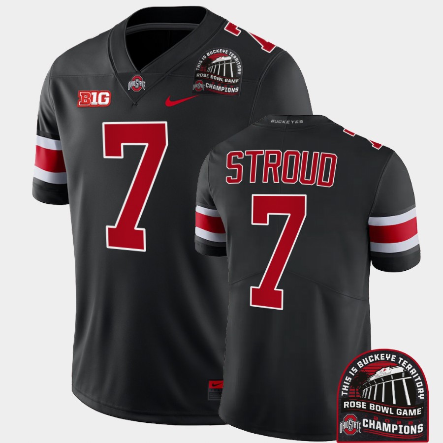 Mens #7 C.J. Stroud Ohio State Buckeyes Stitched Nike Blackout 2022 Rose Bowl Champions CFP Jersey S-3XL