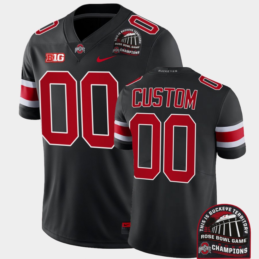 Mens Custom Ohio State Buckeyes Stitched Nike Blackout 2022 Rose Bowl Champions CFP Jersey S-3XL