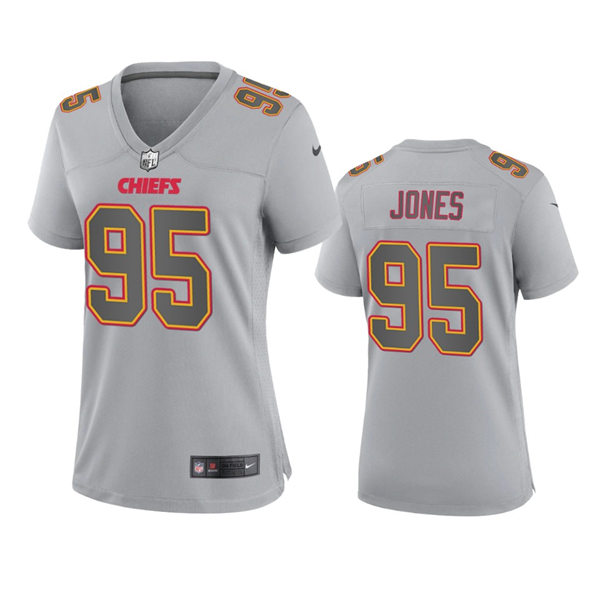 Women's Kansas City Chiefs #95 Chris Jones Gray Atmosphere Fashion Game Jersey