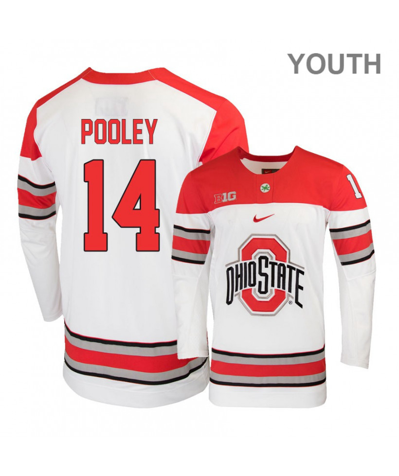 Youth's #14 Austin Pooley Ohio State Buckeyes Stitched Nike White Hockey Jersey