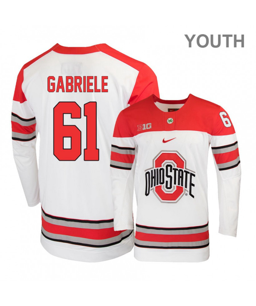 Youth's #61 Grant Gabriele Ohio State Buckeyes Stitched Nike White Hockey Jersey