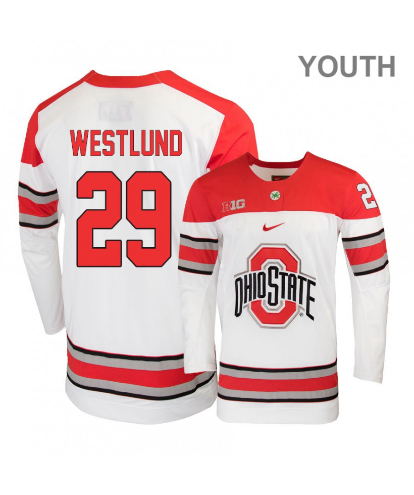 Youth's #29 Gustaf Westlund Ohio State Buckeyes Stitched Nike White Hockey Jersey