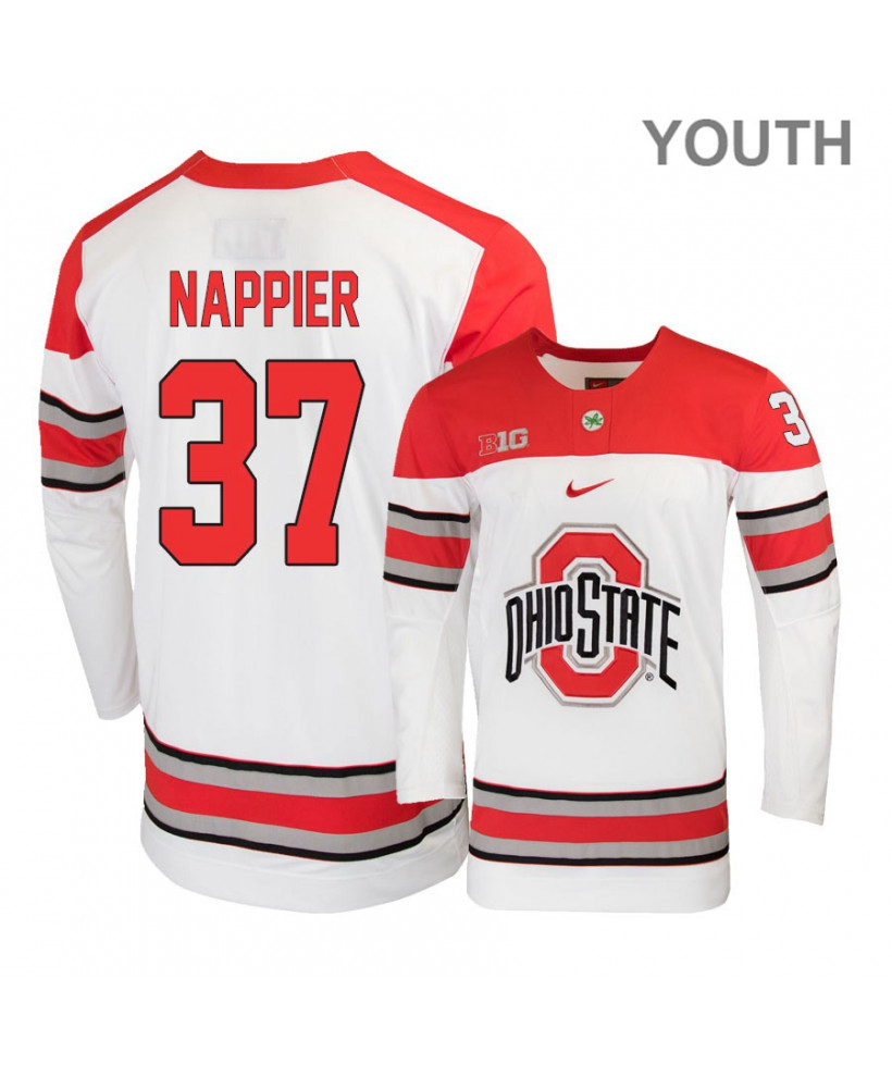 Youth's #37 Tommy Nappier Ohio State Buckeyes Stitched Nike White Hockey Jersey