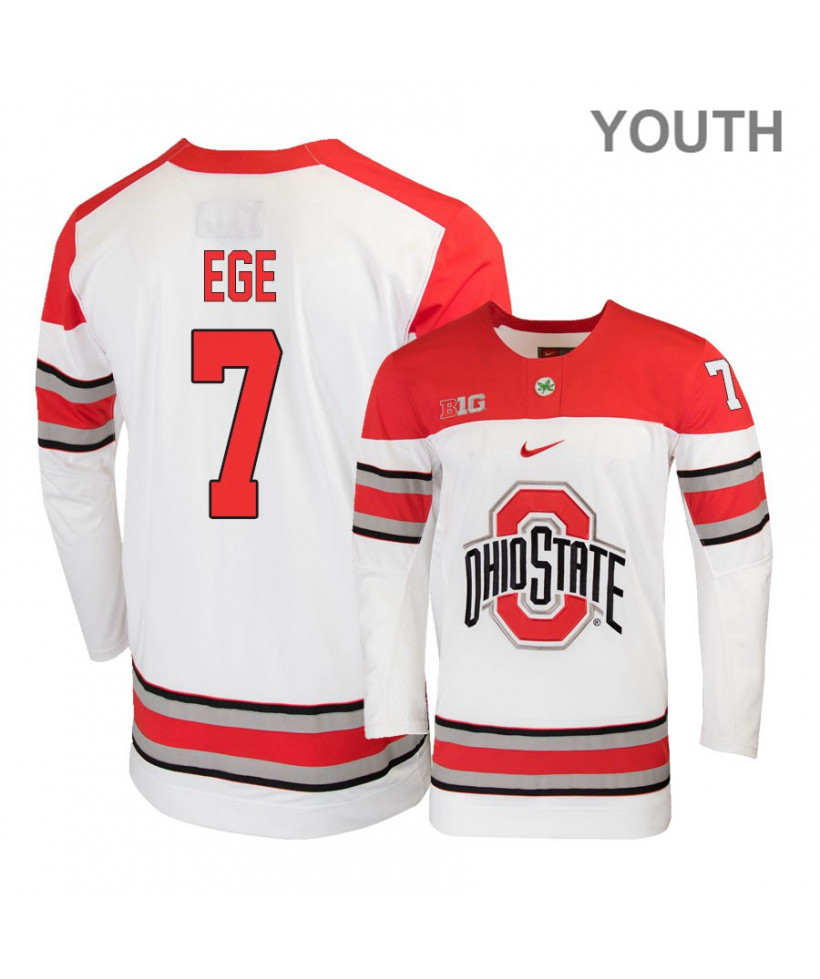 Youth's #7 Wyatt Ege Ohio State Buckeyes Stitched Nike White Hockey Jersey