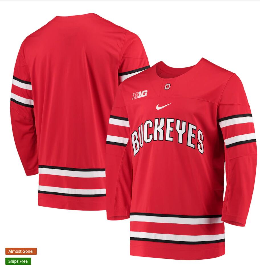 Men's Custom Ohio State Buckeyes Stitched Nike Scarlet Hockey Jersey