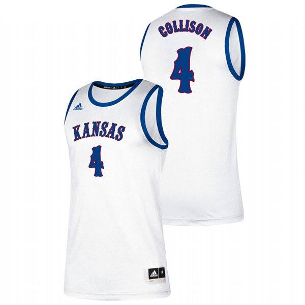 Men's Kansas Jayhawks #4 Nick Collison White Retro College Basketball Classic Jersey