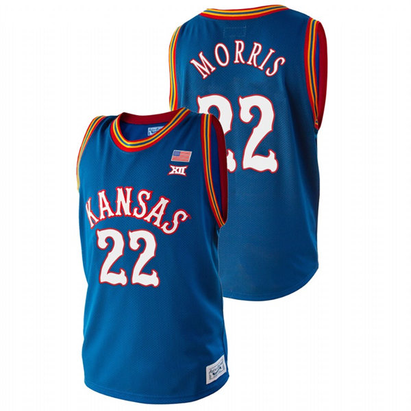 Men's Kansas Jayhawks #22 Marcus Morris Royal Retro College Basketball Classic Jersey