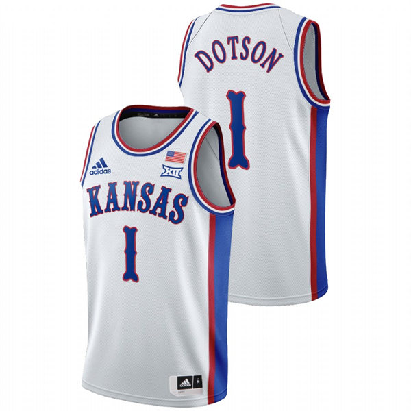 Men's Kansas Jayhawks #1 Devon Dotson White College Basketball 1990s Throwback Jersey