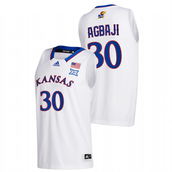 Men's Kansas Jayhawks #30 Ochai Agbaji White Adidas Stitched College Basketball Game Jersey Men's Kansas Jayhawks #30 Ochai Agbaji White Adidas Stitched College Basketball Game Jersey
