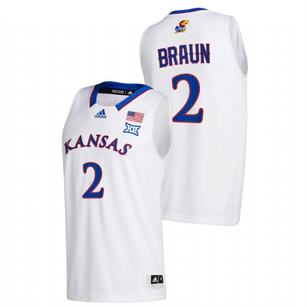 Men's Kansas Jayhawks #2 Christian Braun White Adidas Stitched College Basketball Game Jersey Men's Kansas Jayhawks #2 Christian Braun White Adidas Stitched College Basketball Game Jersey