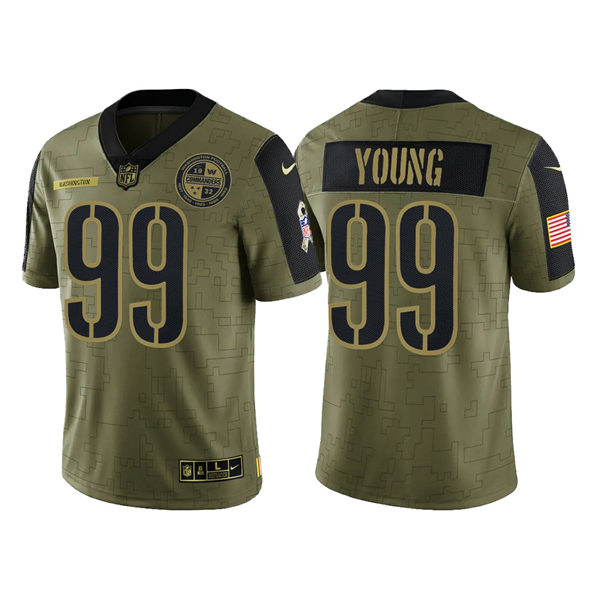 Mens #99 Chase Young Washington Commanders Stitched Nike Olive 2021 Salute To Service Limited Player