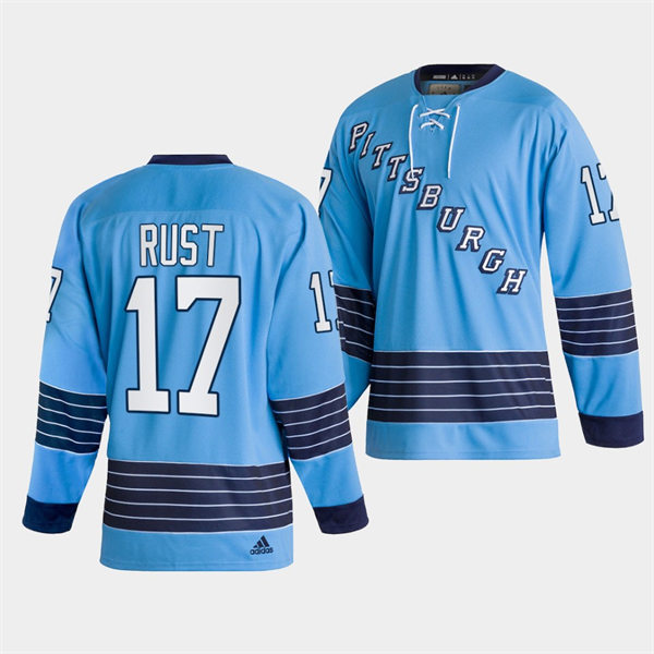Mens Pittsburgh Penguins #17 Bryan Rust 2022 Light Blue Team Classics Jersey