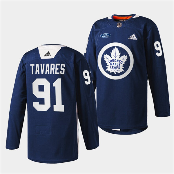 Men's Toronto Maple Leafs #91 John Tavares adidas Navy Primary Logo Warm Up Jersey
