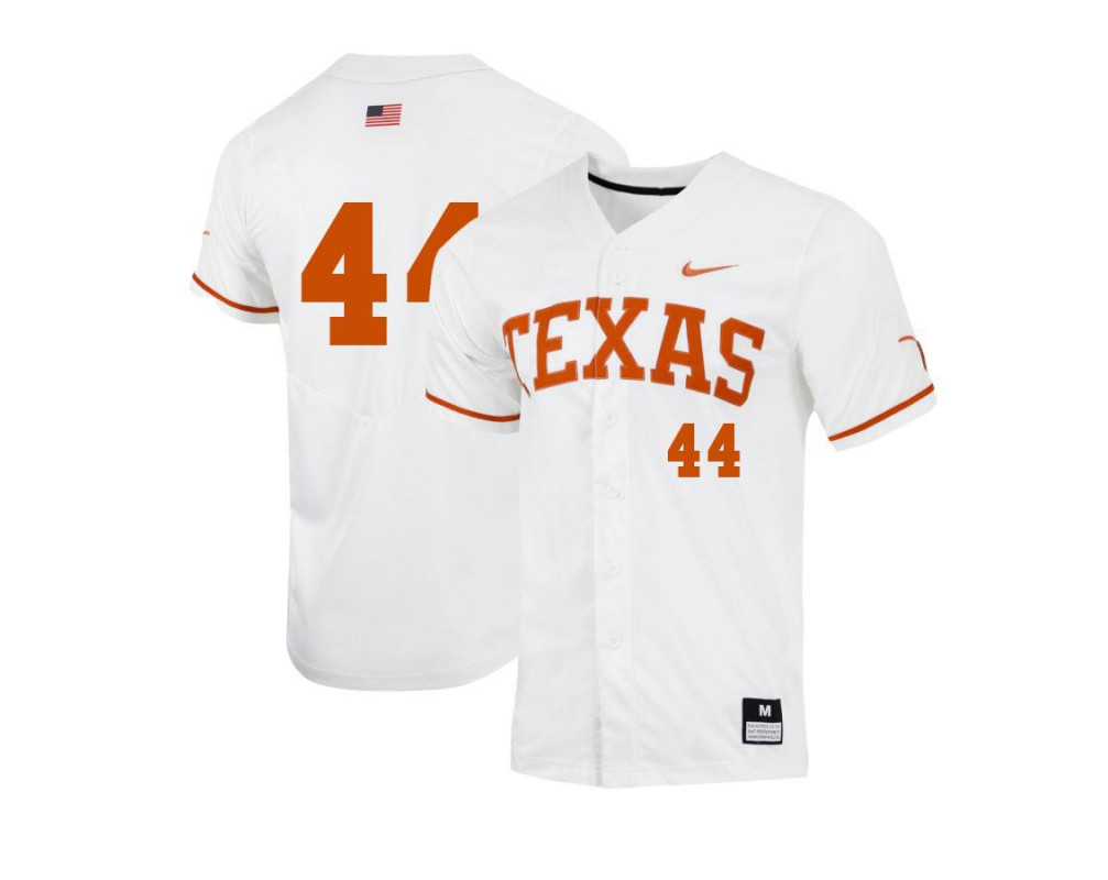Men's Texas Longhorns #44 Austin Todd Nike White College Baseball Game Jersey