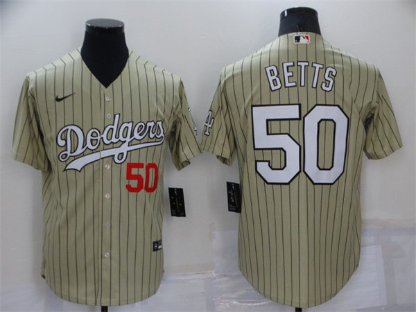 Mens Los Angeles Dodgers #50 Mookie Betts Nike Cream Pinstripe Fashion Jersey