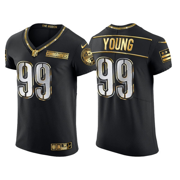 Mens #99 Chase Young Washington Commanders Stitched Nike Black Golden Edition Vapor Limited Jersey