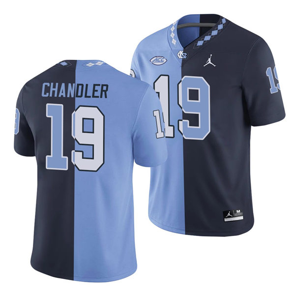 Mens North Carolina Tar Heels #19 Ty Chandler Blue Navy Split Edition College Football Jersey